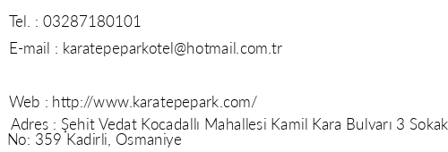 Karatepe Park Otel telefon numaralar, faks, e-mail, posta adresi ve iletiim bilgileri